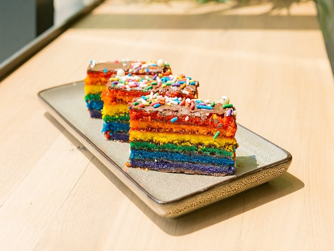 Layered Rainbow Cake for Big Gay Brunch